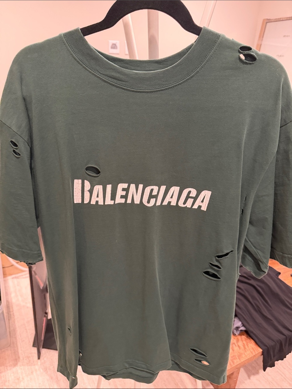 Balenciaga Green Distressed Logo Tee